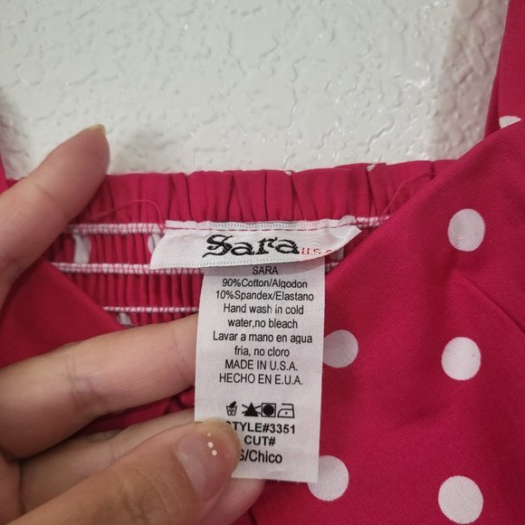 Vintage 1950s Polka Dots Empire Fold Over Women's Juniors Swing Dress in Pink‎ - Picture 9 of 9